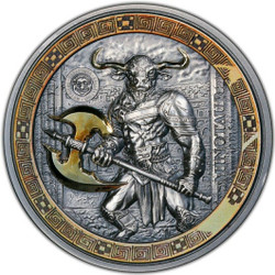 2016 2 Oz Silver $10 Palau Mythical Creatures MINOTAUR MS70 Gold Shield Coin.