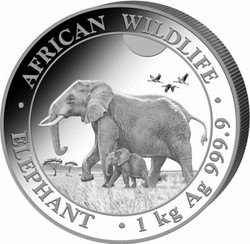 2022 1 Kilo Silver 2000 Shillings Somalian AFRICAN ELEPHANT Bu Coin.
