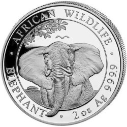 2021 2 Oz Silver 200 Shilling Somalia AFRICAN ELEPHANT BU Coin.