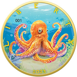 2023 $1 Colour Of Paradise II OCTOPUS EAGLE Numbering 1 Oz Silver Gilded Coin.