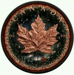 2016 1 Oz Silver Canada UNIVERSE LOGARITHMIC MAPLE Coin, 24K ROSE GOLD Plated.