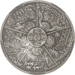 2021 $20 Palau Ages of Man AZTEC FIVE SUNS Antiqued 3 Oz Silver High Relief Coin.