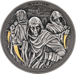2022 $5 Niue Assassins SICARII Antique Finish 2 Oz Silver Gilded Coin.