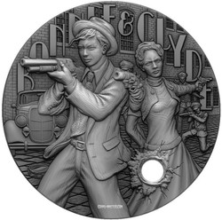 2022 2 Oz Silver $5 Niue The Gangsters BONNIE N CLYDE Antique Finish Gilded Coin.