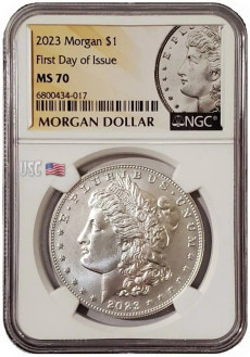 2023-P $1 MORGAN DOLLAR NGC MS70 First Day Of Issue Morgan Label Silver Coin.