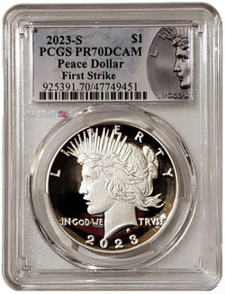 2023-S $1 PEACE DOLLAR PCGS PR70DCAM First Strike Silver Proof Coin.