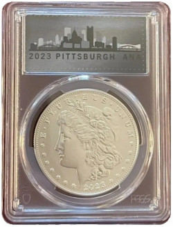 2023-P $1 MORGAN DOLLAR PCGS MS70 First Strike Pittsburgh Ana Label Silver Coin.