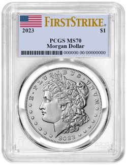 2023-P $1 MORGAN DOLLAR PCGS MS70 First Strike US Flag Label Silver Coin.