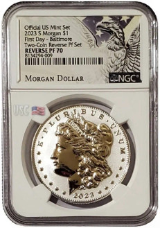 22023-S Reverse Proof MORGAN DOLLAR NGC PF70 First Day Of Issue White Slab Silver Coin.