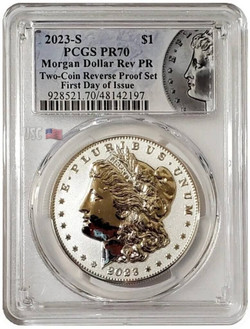 2023-S $1 Reverse Proof MORGAN DOLLAR PCGS PR70 First Day Of Issue Silver Coin.