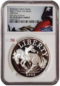 2022-P 1 Oz Silver AMERICAN LIBERTY NGC PF70UCAM FDOI Proof Medal.