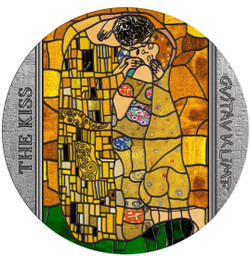 2023 2 Oz Silver 10 Cedis Ghana Stained Glass Art THE KISS Antique Finish Coin.