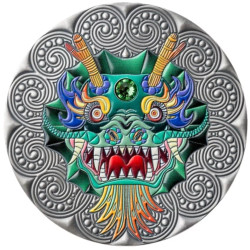 2024 2 Oz Silver $5 Niue Mandala Art Collection DRAGON Antique Finish Coin.