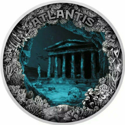 2019 2 Oz Silver $5 Niue Sunken City ATLANTIS Antique Finish Dome Coin.