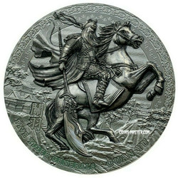 2020 3 Oz BLACK PROOF Silver $5 Niue GUAN YU Five Tiger Generals Coin.