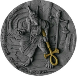 2019 2 Oz Silver $5 Niue Gods Of Anger ANUBIS Antique Finish Coin.