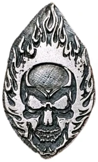 RARE 1.8 Oz Silver FLAMING SKULL Hand Poured Bar.