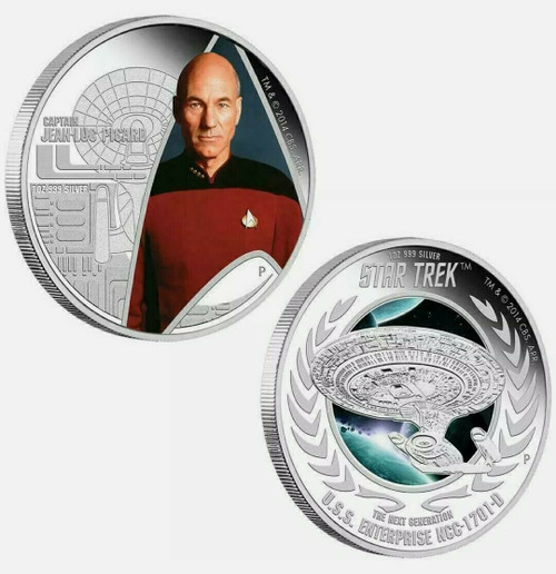 2015 2 Oz Silver Star Trek JEAN LUC PICARD & Enterprise NCC-1701D, 2 Coin Set.