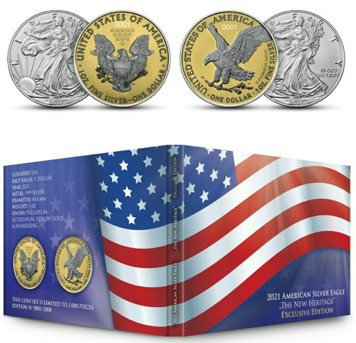 2021 2 x 1 Oz Silver ENNOBLED AMERICAN EAGLE Type 1 N Type 2 Coins Set.