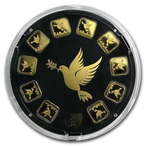 10 x 1 Gram Gold DOVE OF PEACE Holy Land Mint Bar In Assay.