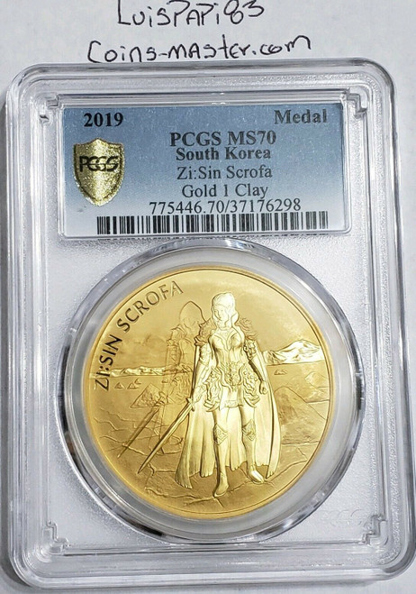 2019 1 Oz GOLD 1 Clay South Korea ZI:SIN Scrofa Ghost PCGS MS70 Medal.
