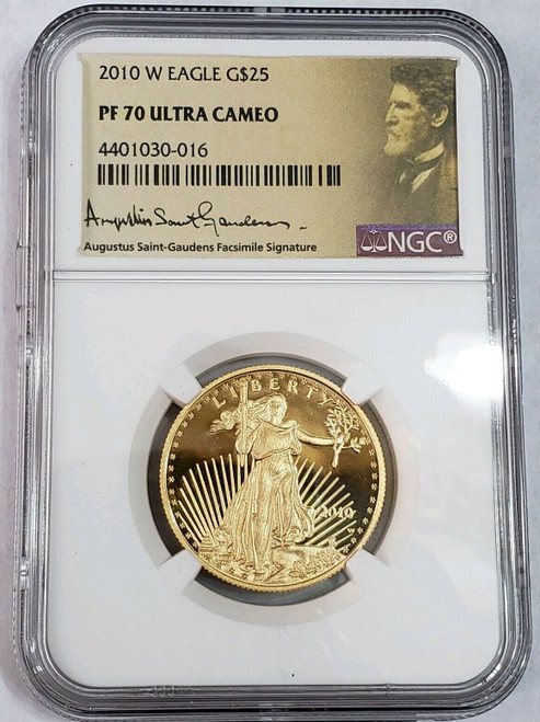 2010-W GOLD $25 AMERICAN EAGLE NGC PF70 Ultra Cameo Coin Saint Gauden's Label.