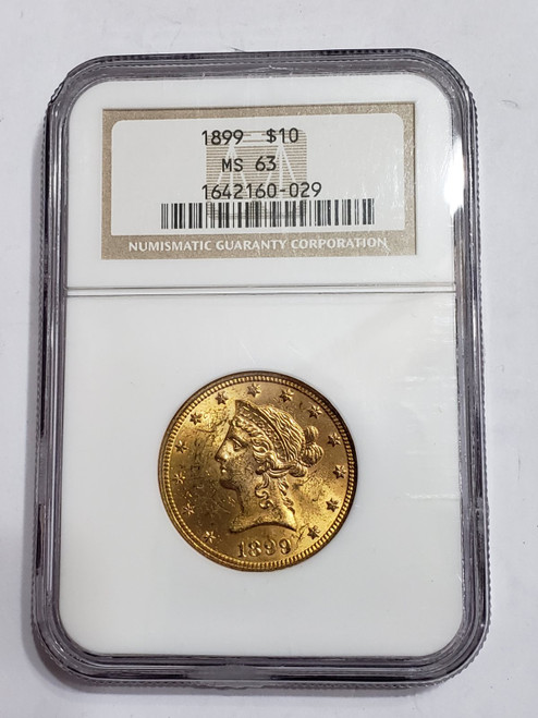 1899 $10 LIBERTY HEAD NGC MS63 Gold Coin..