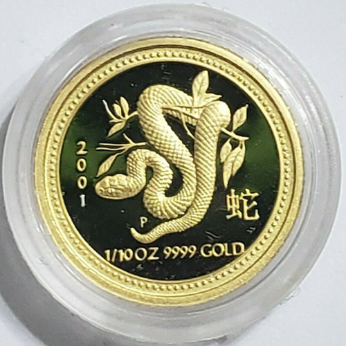 2001 1/10 Oz PROOF GOLD $15 Australia YEAR OF THE SNAKE Serie 1 Coin.