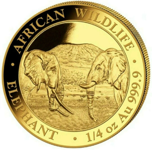 2020 1/4 Oz GOLD 200 Shillings Somalia AFRICAN ELEPHANT BU Coin.