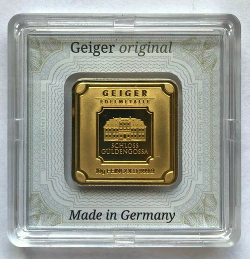 10 Grams GOLD GEIGER Bar In Assay.