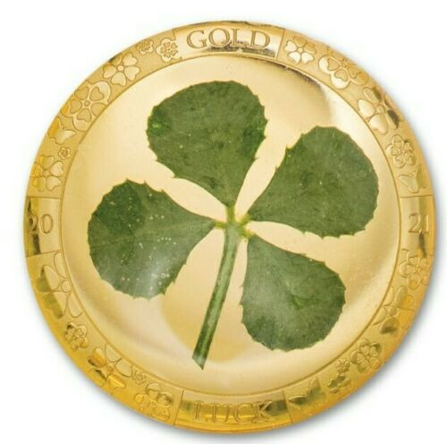 2021 1 Gram PROOF GOLD $1 Palau FOUR LEAF CLOVER Ounce Of Luck Coin.