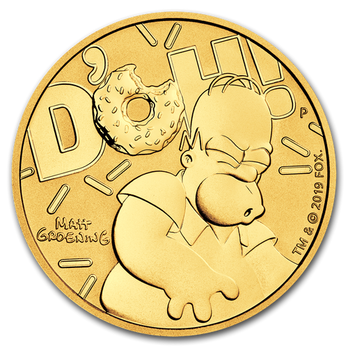 2020 1 Oz GOLD $100 Tuvalu THE SIMPSONS HOMER Coin.