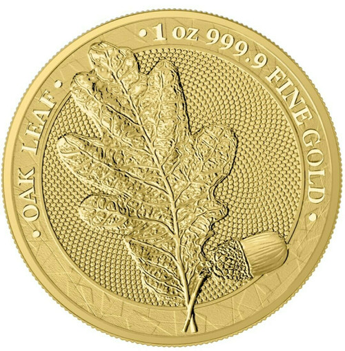 2019 1 Oz GOLD Germania 100 Mark OAK LEAF BU Coin, 500 Pieces Minted.