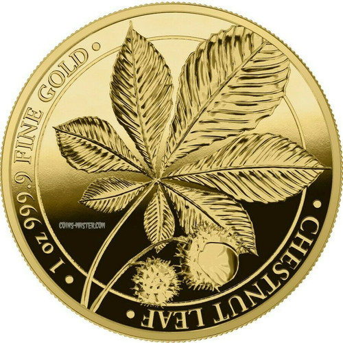 2021 1 Oz PROOF GOLD 100 Mark Germany CHESTNUT LEAF Mythical Forest Coin - 100 Pieces Minted.