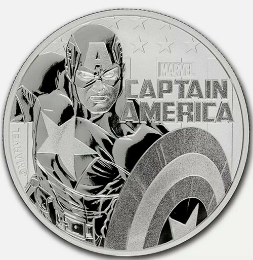 2019 1 Oz Silver $1 Tuvalu CAPTAIN AMERICA Marvel Comics Coin.