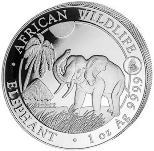 2017 1 Oz Silver 100 Shillings Somalia AFRICAN ELEPHANT With Rooster Privy Coin.
