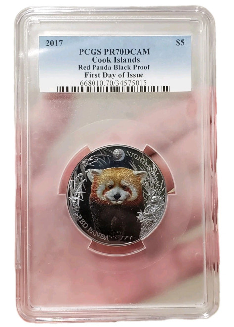2017 1 Oz BLACK PROOF Silver $5 Cook Island RED PANDA PF70DCAM FDOI Coin.