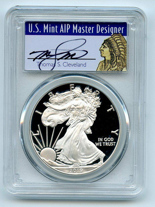 2019-W 1 Oz PROOF Silver $1 AMERICAN EAGLE PCGS PR70DCAM First Strake 1 of 500 Thomas Cleveland Native Coin.