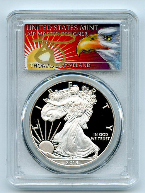 2019-W 1 Oz PROOF Silver $1 AMERICAN EAGLE PCGS PR70DCAM First Strake 1 of 500 Thomas Cleveland Eagle Coin. 