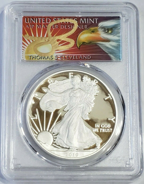 2019-W 1 Oz Silver AMERICAN EAGLE PR70DCAM First Strike Thomas Cleveland Eagle Coin.