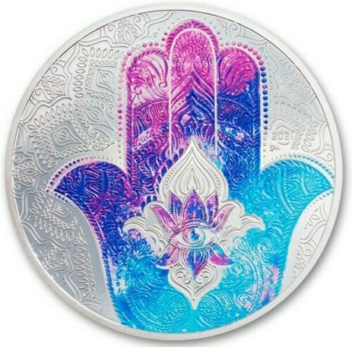 2022 1 Oz PROOF Silver $5 Palau HAND OF HAMSA Coin.
