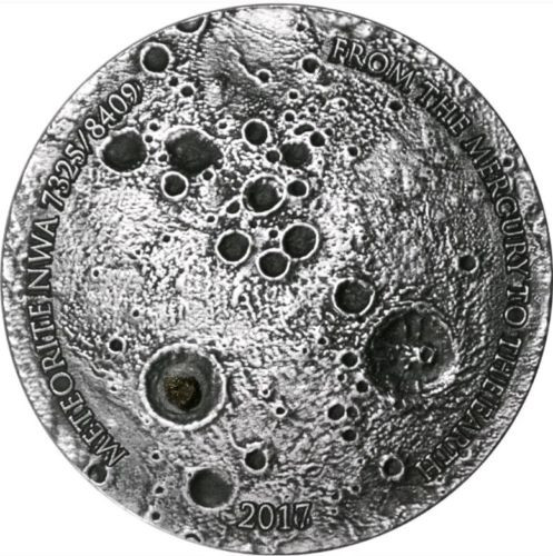 2017 1 Oz Silver MERCURY METEORITE Convex NWA 7325/NWA 8409 Nano Chip Coin.