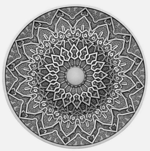2020 3 Oz Silver $10 Fiji PERSIAN Mandala Art VI Coin WITH White Jasper Insert.
