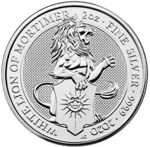 2020 2 Oz Silver UK Queen Beast WHITE LION OF MORTIMER Coin.