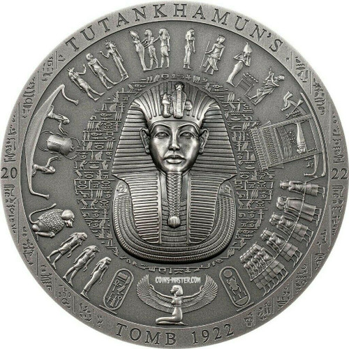 2022 3 Oz Silver $20 Cook Islands Archeology Symbolism TUTANKHAMUNS Antique Finish Coin.