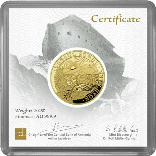 2020 1/2 Oz GOLD 25000 Dram Armenian NOAH'S ARK Coin In Assay.