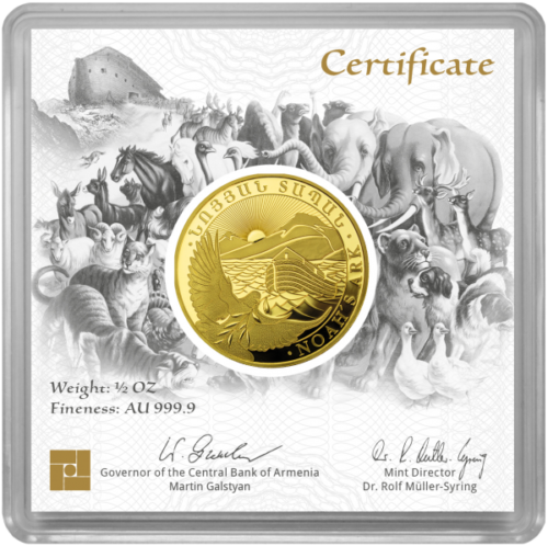2021 1/2 Oz GOLD 25000 Dram Armenian NOAH'S ARK Coin In Assay.