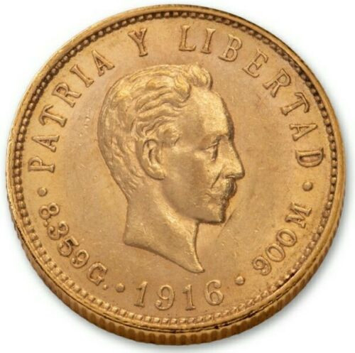 1916 5 Pesos Cuba PCGS MS62 Gold Coin.