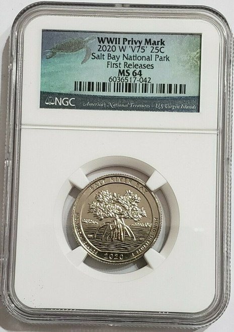 2020-W 25C SALT RIVER BAR 75TH ANNIV OF END OF WORLD WAR II NGC MS64 V75 Privy First Releases Coin.