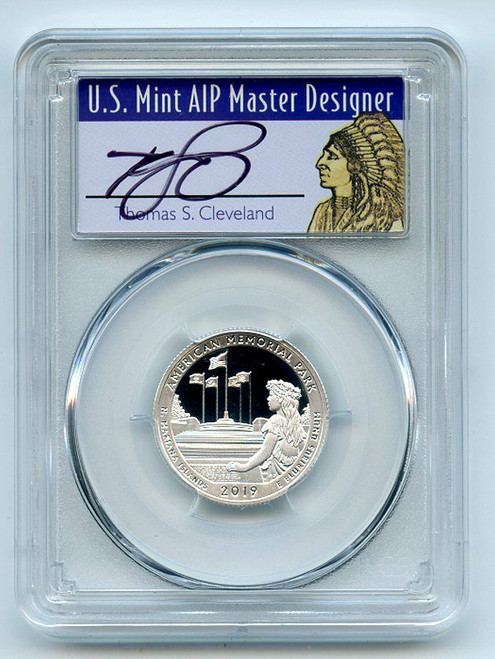 2019-S 25C AMERICAN MEMORIAL NP PR70DCAM FDOI Cleveland Native Silver Coin.